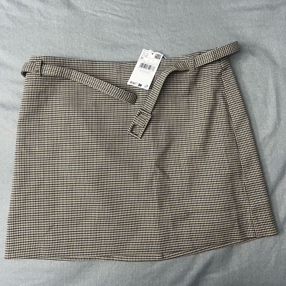 Mango houndstooth belt miniskirt